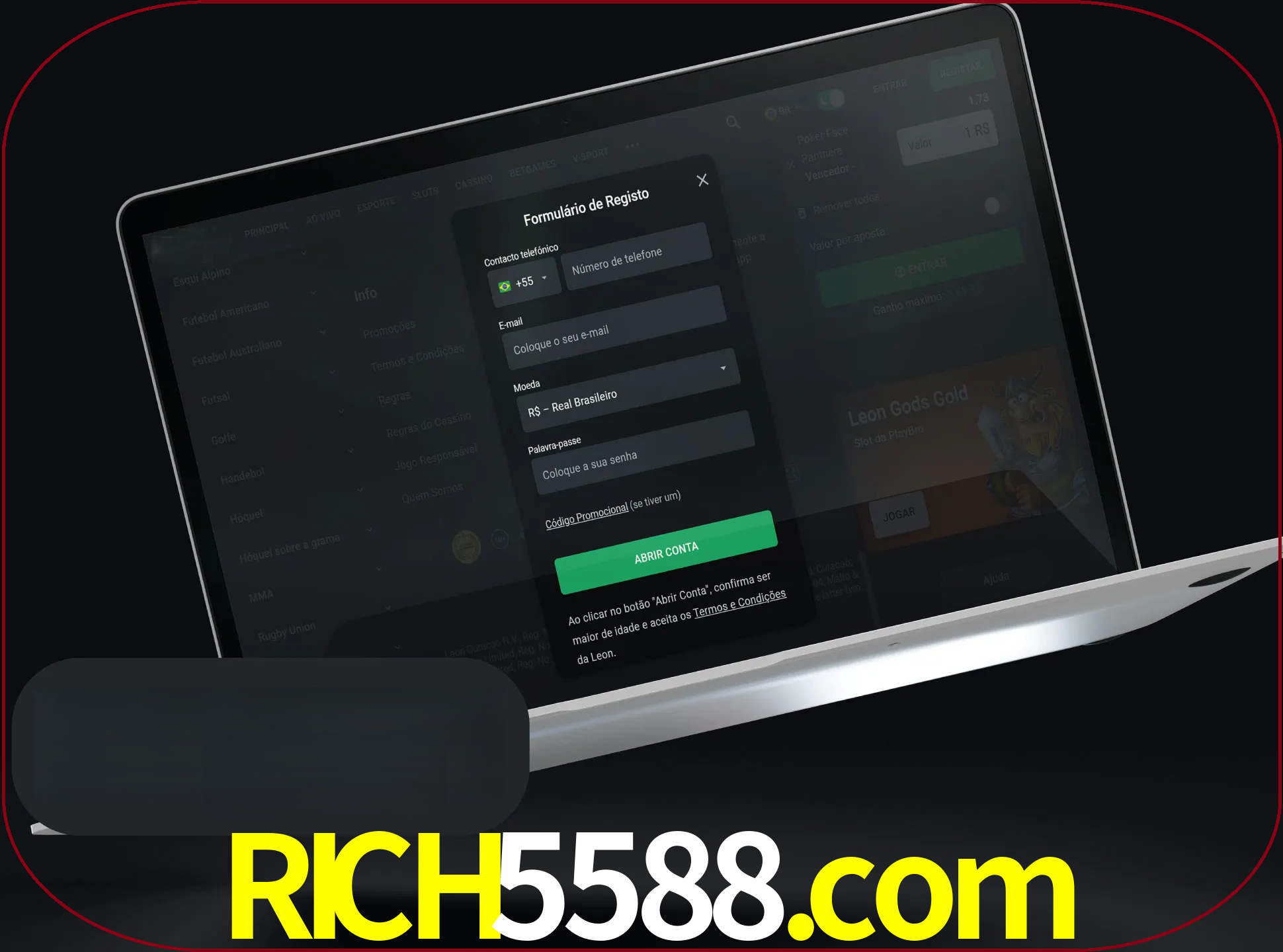 Abra o site da LeonBet e crie sua própria conta.