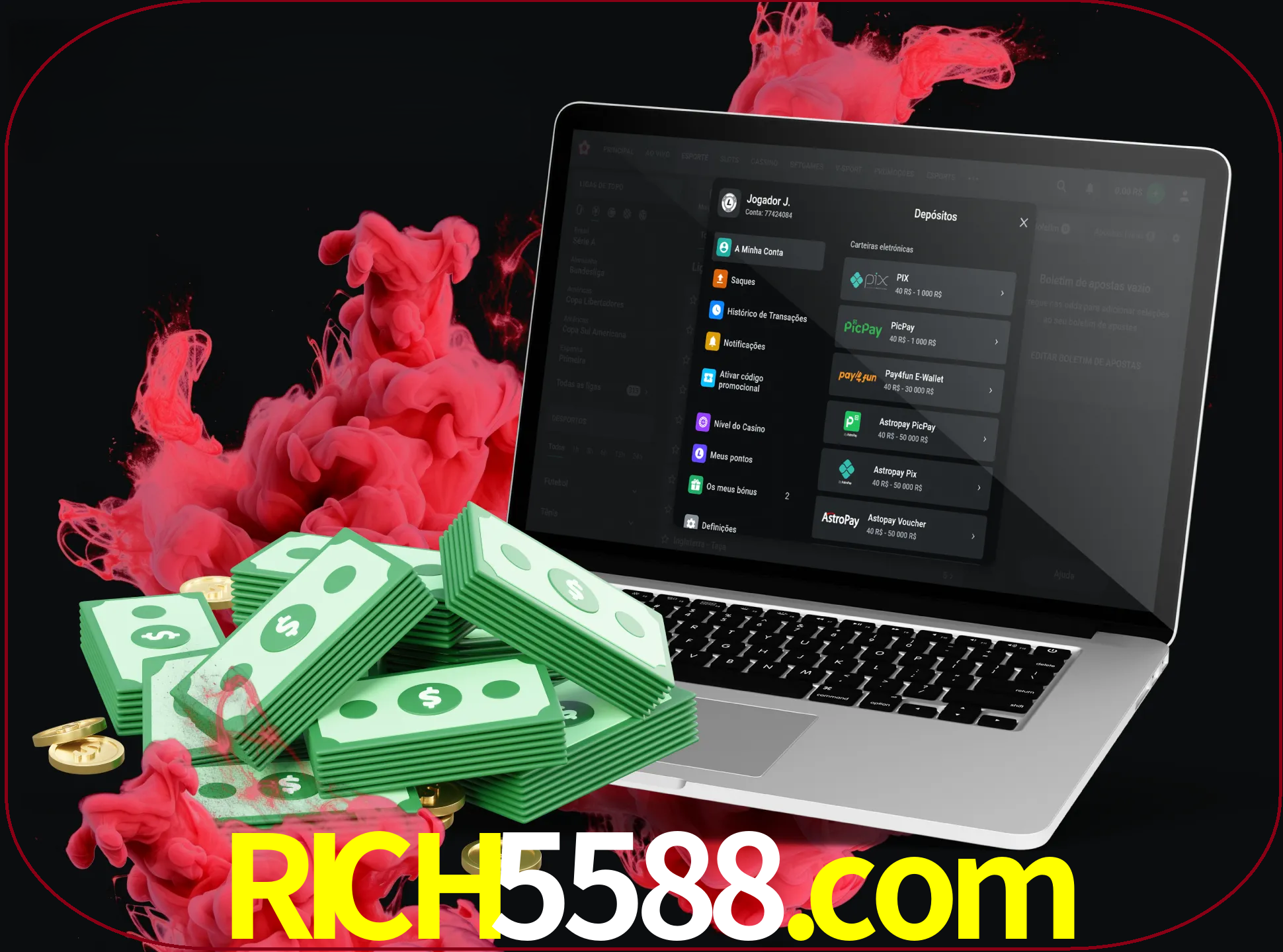 Para efetuar um depósito na sua conta rich5588, basta escolher o método de depósito e especificar o montante.