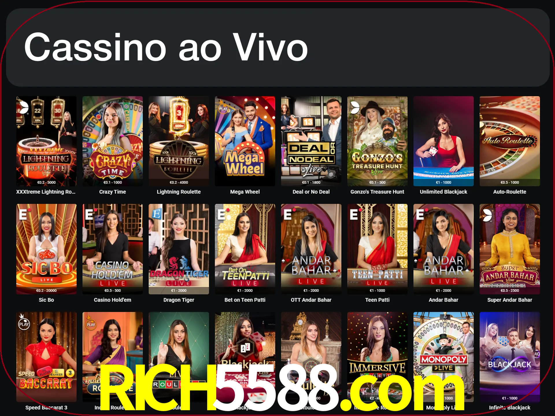 Jogue jogos de cassino com um verdadeiro dealer.