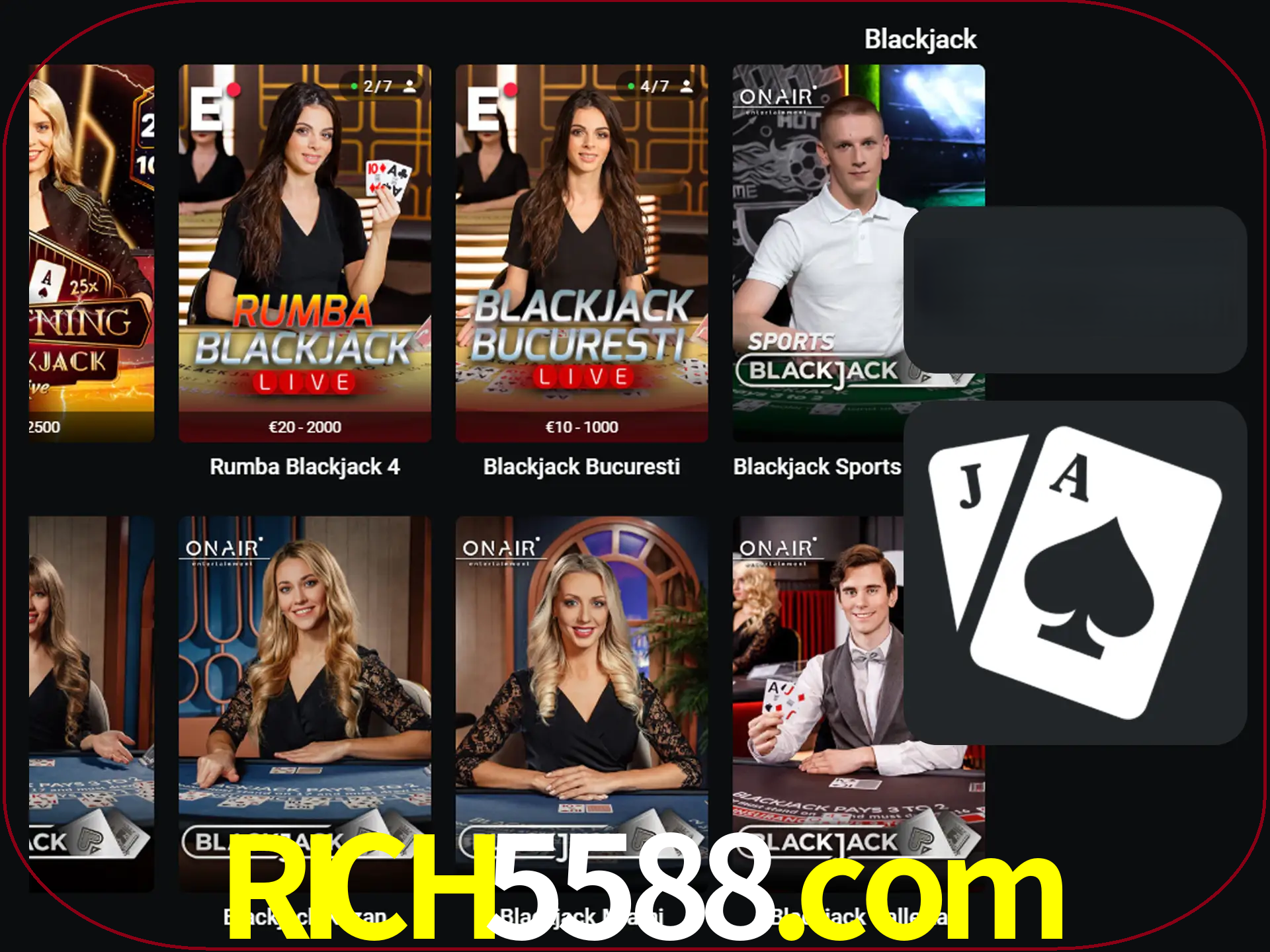 Escolha uma mesa completa de jogadores de blackjack.